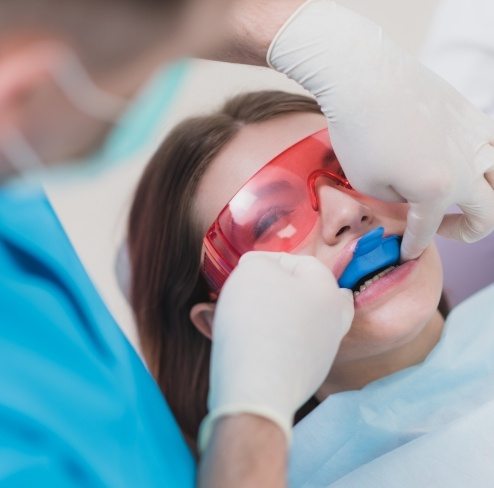 Patient receiving a fluoride treatment