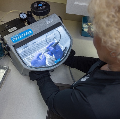 Dental team members reviewing digital x-rays