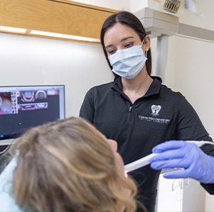 a closeup of a patient receiving teeth whitening